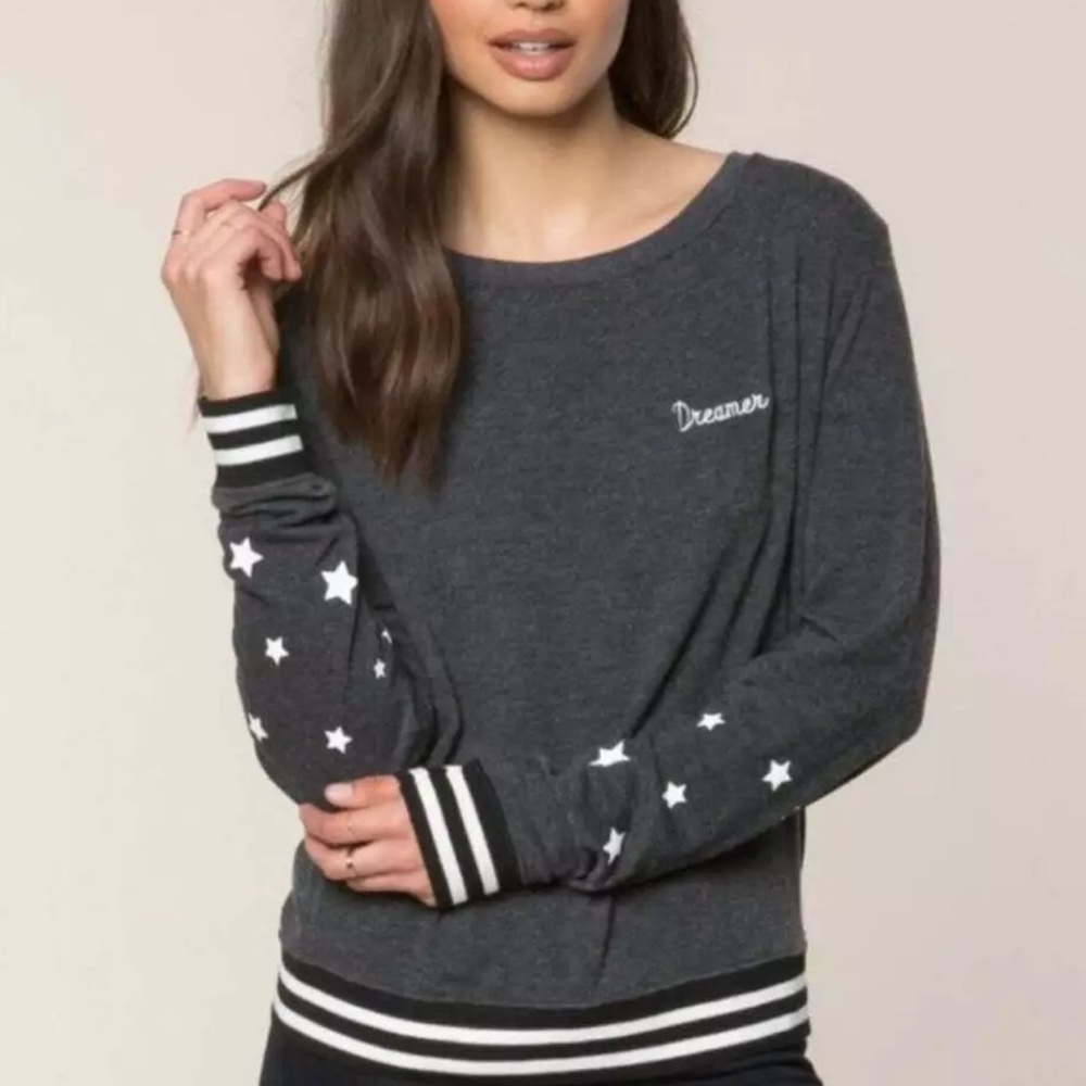Spiritual Gangster Dreamer Script Savasana Stars Sweatshirt in Small in Gray